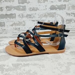 New Crevo Heather Black Leather Strappy Sandals D106